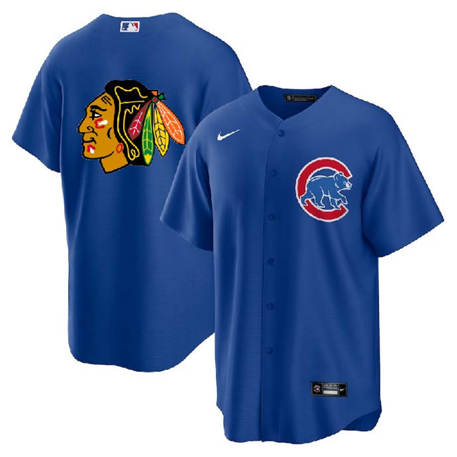 Men's Chicago Cubs & Blackhawks Royal Cool Base Stitched Baseball Jersey